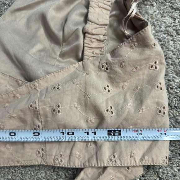 Japna eyelet crop top medium tan feminine flutter tie back girly cotton dainty - Picture 6 of 7